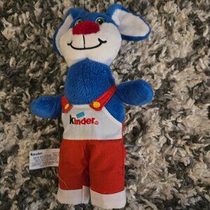 Kinder Surprise Blue Bunny Plush in Red Overalls